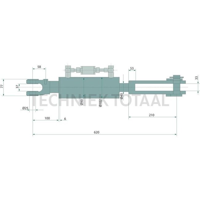 GRANIT Hydraulic lifting strut Check valve with 3/8" thread - 7181717603 | Type: Clevis joint/clevis joint | A: 26 mm | S: 37 mm | B: 25,4 mm | S1: 33 mm | L: 620 mm | C: 40 mm | D: 90 mm | Stroke: 170 mm | suitable for: Case IH, New Holland | Length: 620 mm