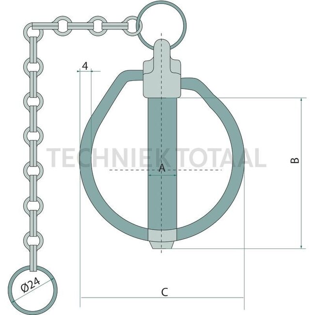 GRANIT Klappstecker mit Kette - 20023248, 1305854 | Ausführung: verzinkt | A: 15 mm | B: 62 mm | C: 65 mm | Ring-Ø: 24 mm | Menke-Nr.: 46653