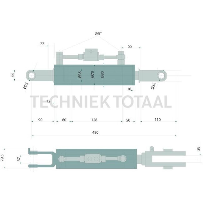 GRANIT Lift rod clevis/clevis, 480 mm, stroke 128 mm New Holland
