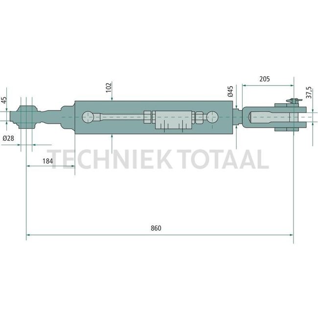 GRANIT Hydraulische hefstang Hydraulische hefarm - 71818009 | Bouwwijze: Gabelgelenk / Kugelgelenk | A: 37,5 mm | B: 28 mm | L: 860 mm | C: 45 mm | D: 102 mm | Slag: 233 mm | Passend voor: Claas | Lengte: 860 mm