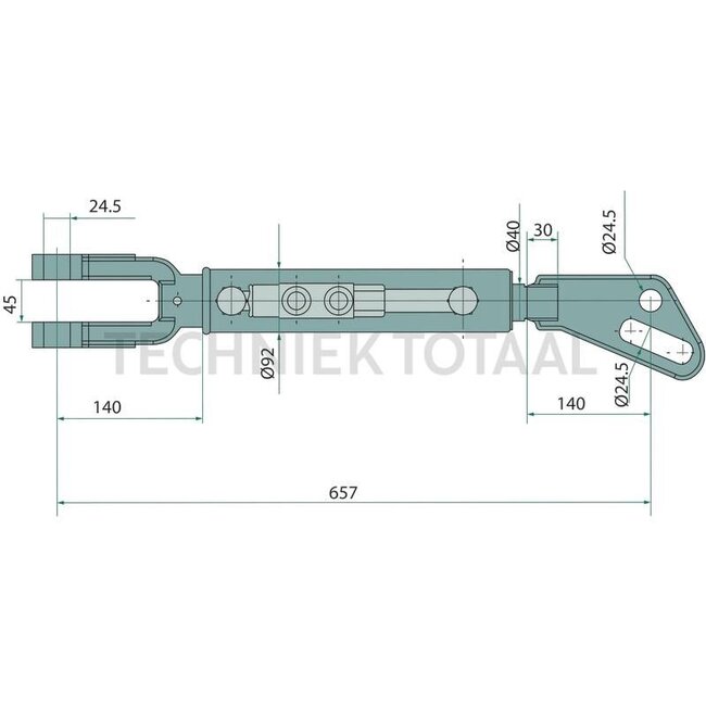 GRANIT Hydraulic lifting strut - 71833002 | Type: Clevis joint/clevis joint | A: 24,5 mm | S: 45 mm | B: 24,5 mm | L: 657 mm | C: 40 mm | D: 92 mm | Stroke: 210 mm | suitable for: Claas