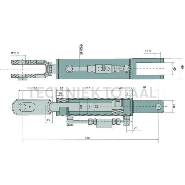 GRANIT Hydraulische Hubstrebe - 11990470 | Bouwwijze: Gabelgelenk / Gabelgelenk | L: 440 mm | C: 35 mm | D: 70 mm | Passend voor: Claas