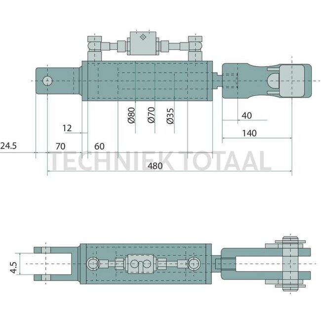 GRANIT hydraulic lifting strut - 12053739 | Type: Clevis joint/clevis joint | L: 480 mm | C: 35 mm | D: 70 mm | suitable for: Claas