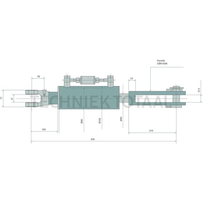 GRANIT Hefstang gaffelkop/gaffelkop, 620 mm, slag 170 mm New Holland