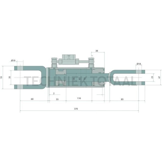 GRANIT Hydraulische hefstang - 20000235, 87291113, 87290625 | Bouwwijze: Gabelgelenk / Gabelgelenk | A: 22 mm | S: 35 mm | B: 22 mm | S1: 23 mm | L: 370 mm | C: 35 mm | D: 63 mm | Slag: 98 mm | Passend voor: New Holland | Lengte: 370 mm