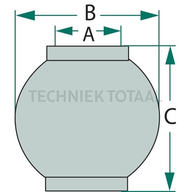 Ball for lifting strut, cat. 3 / 4 - 11986116, R107278 | Category: 3 / 4 | Version: Standard | A: 32,12 mm | B: 56,49 mm | C: 39,62 mm | Description: Granit standard balls are made of hardened chrome manganese steel 16MnCr5. | suitable for: John Deere