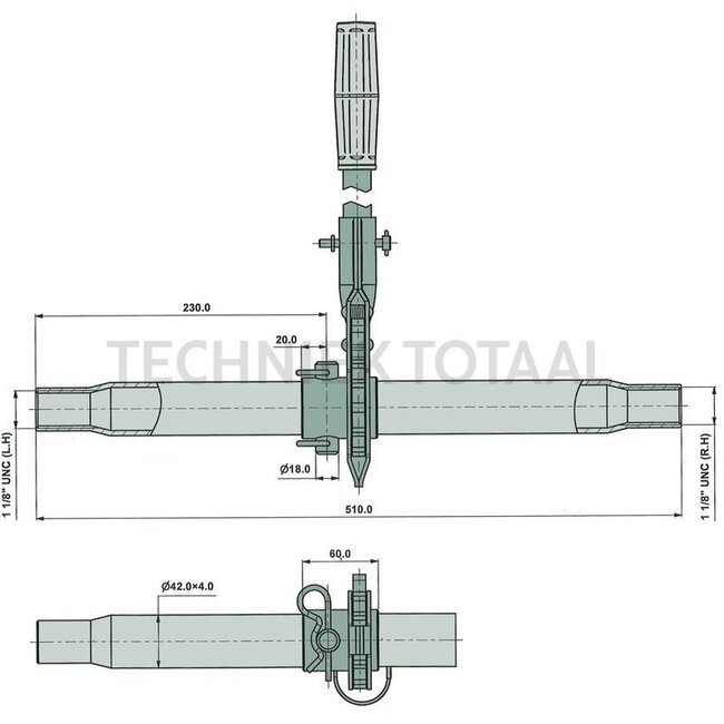 GRANIT Slotted spring pin - 200992210 | Version: Without grease nipple | I: 1 1/8" mm | L: 510 mm | Thread: 1 1/8"
