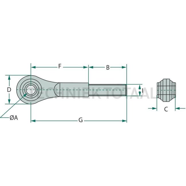 GRANIT Threaded spindle 230¬†mm long - 20023027 | I: 1 1/16" mm | Version: Left-hand thread | A: 19 mm | B: 128 mm | C: 44 mm | G: 295 mm | F: 167 mm | Category: 1 / 19