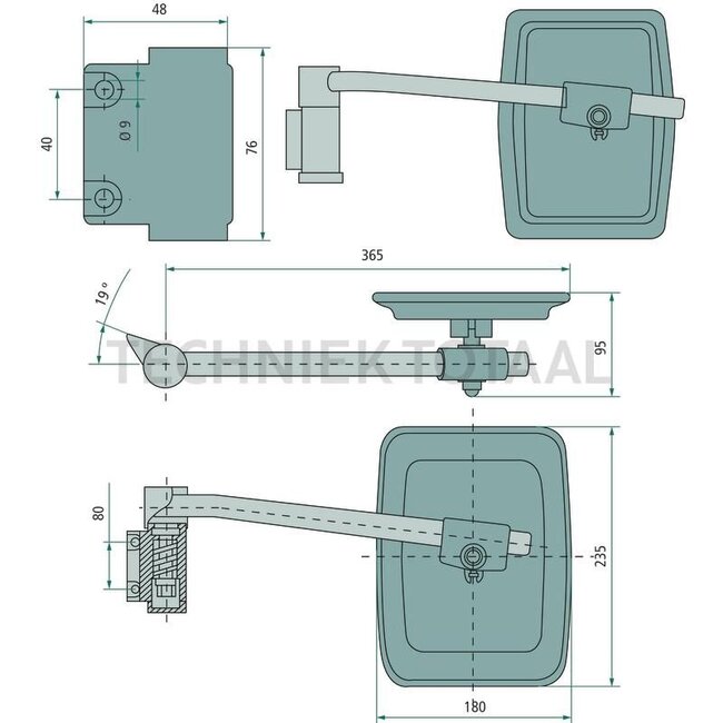 GRANIT Spiegel - 65419011, 9977363, 9976717, .008.2805.410, 0.008.2805.410, 3552885M91, 0.008.2805.4/10, 0.011.5392.4 | Afmetingen: 235 x 180 x 95 mm | Hoogte: 235 mm | Breedte: 180 mm | Lengte: 95 mm | Plaats: links | Extra informatie: met houder