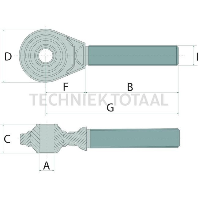 GRANIT Threaded spindle 230¬†mm long - 20099090 | I: M24 x 3 mm | Version: Right-hand thread | A: 25,4 mm | B: 165 mm | C: 51 mm | D: 75 mm | Category: 2 / 25.4