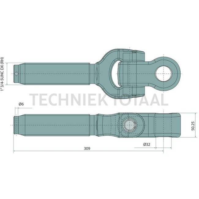 Draadspindel - 20002003, 319585A1, 87774077 | I: 1 3/4 mm | Uitvoering: rechtse draad | A: 32 mm | B: 156 mm | C: 50,25 mm | G: 309 mm | D: 70 mm | F: 153 mm | Categorie: 3 / 32