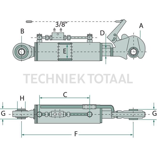 GRANIT Hydraulischer Oberlenker Sperrblock oben - 20011255, Y603028AC | A Kat.: 2 / 25,4 | B Kat.: 2 / 25,4 | F: 635 / 915 mm | Kolbenstangen-Ø D: 30 mm | Zylinder-Ø innen E: 60 mm | Sperrblock: oben | Hubkraft: 5 t | Zugkraft: 3 t | Verstellbar: Ja | Hub: 270 m