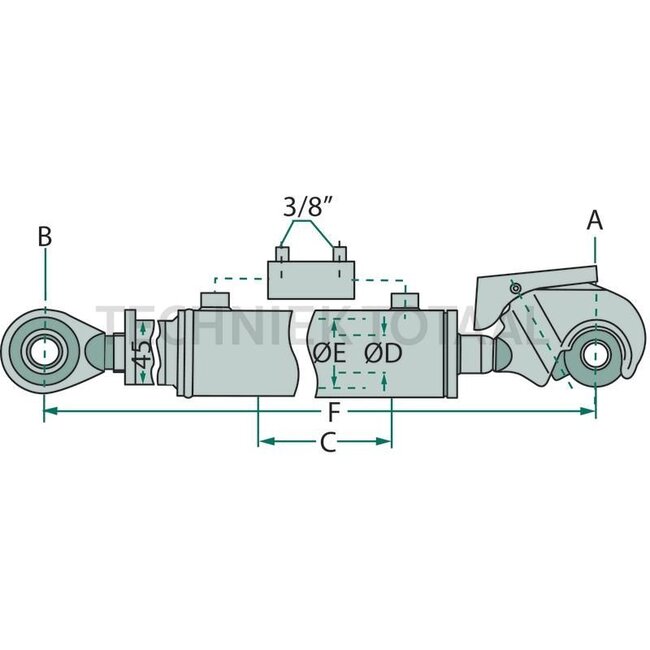 GRANIT Hydraulische topstang cat. 3, 650 - 890 mm, slag 210 mm, 11 ton - 12400, Y804021AG