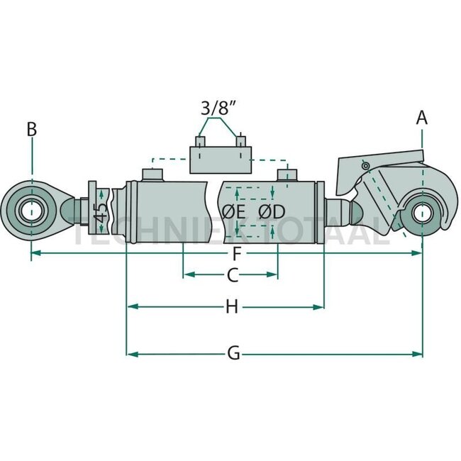 GRANIT Hydraulische topstang cat. 3, 650 - 890 mm, slag 210 mm, 11 ton - 12400, Y804021AG