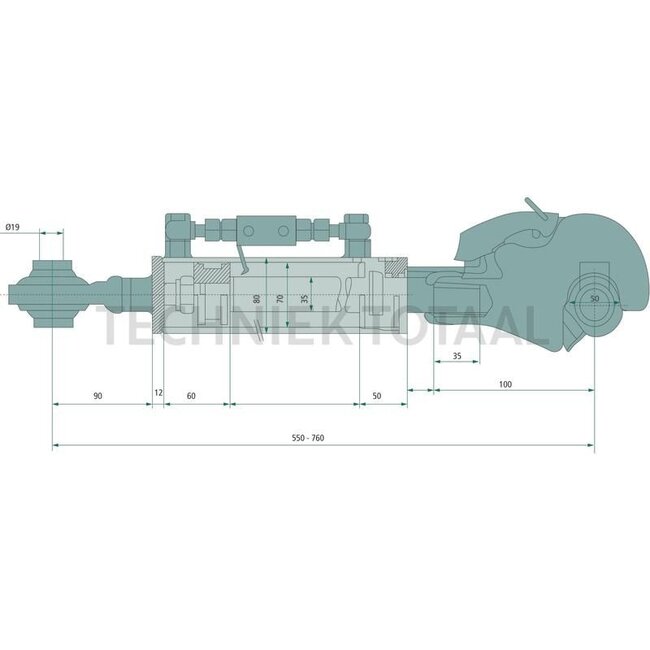 GRANIT Hydraulische topstang cat. 2/1, 550 - 760 mm, slag 210 mm, Ø 70 mm | 4522002110