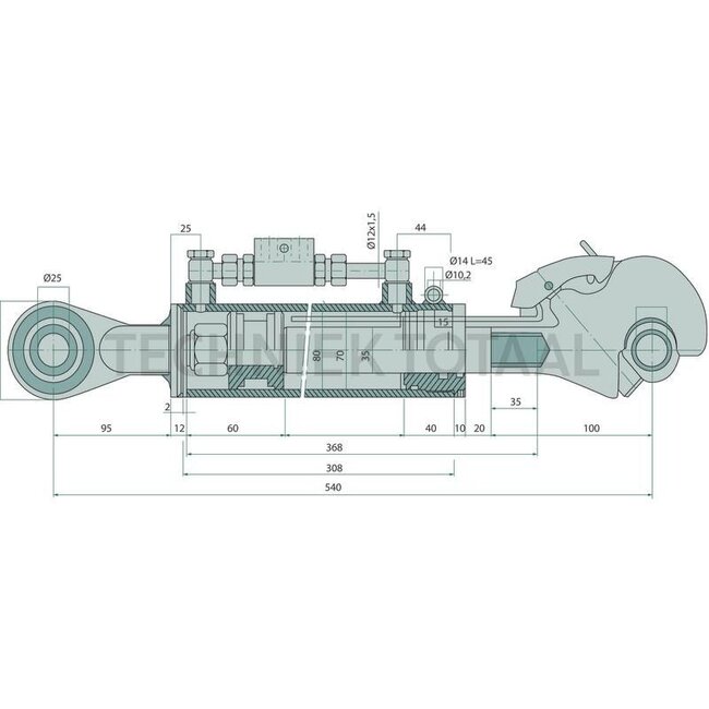 GRANIT Hydraulic top link cat. 2, 540 - 746 mm, cylinder-Ø 70 mm
