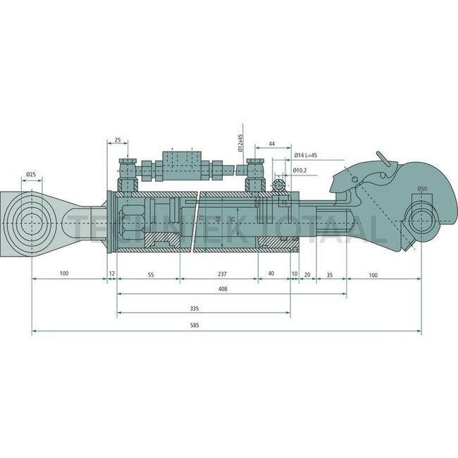 GRANIT Hydraulischer Oberlenker Sperrblock oben - 20000219, 002000021900, 0002000021900, G117870050010, 84424108, 84473357 | Oberlenkertyp: hydraulisch | Bauart: Fanghaken / Kugelgelenk | A Kat.: 2 / 25,4 | B Kat.: 2 / 25,4 | F: 585 / 825 mm | Hub: 240 mm | Kolb