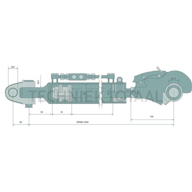 GRANIT Hydraulic top link cat. 3, 700 - 948 mm, stroke 248 mm, 14 ton