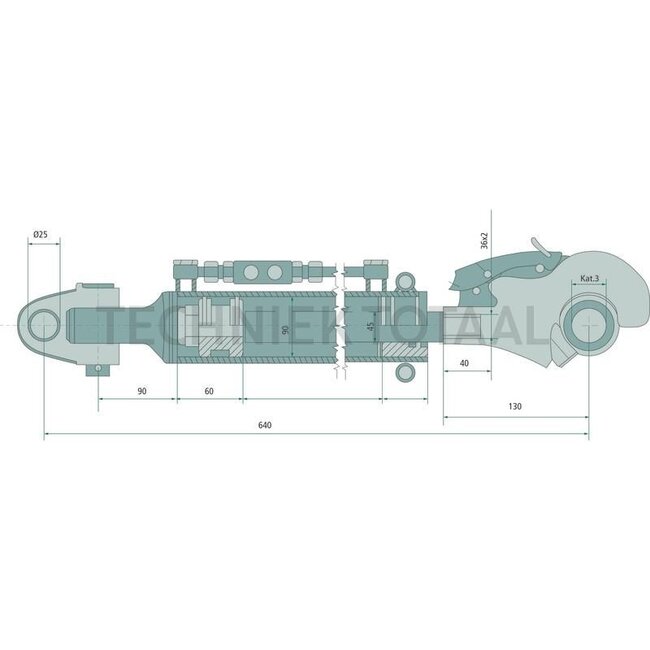 GRANIT Hydraulic top link cat. 3 / 2, 640 - 868 mm, stroke 228 mm, 11 ton