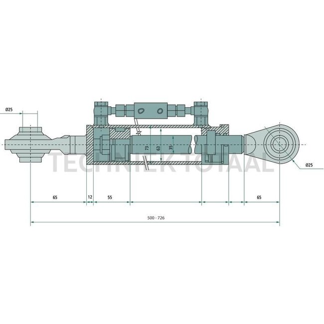 GRANIT Hydraulische topstang cat. 2, 500 - 726 mm, slag 226 mm, Ø 63 mm | VA386396, VA386568