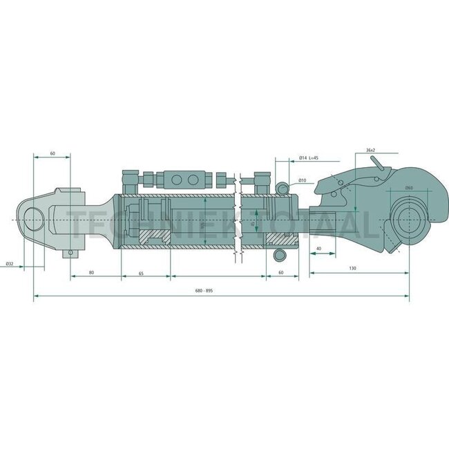 GRANIT Hydraulic top link cat. 3, 680 - 895 mm, stroke 215 mm, 14 ton | 002000022600, 0002000022600