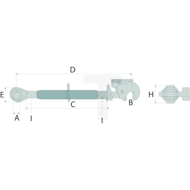 GRANIT Mechanical top link - 20011172 | I: M30 x 3,5 mm | A cat.: 2 / 25,4 | B cat.: 2 / 25,4 | C: 610 mm | D: 795 / 1030 mm | E: 75 mm | H: 51 mm | Version: Standard | Type: Tail hook/ball joint | Top link type: mechanical | Menke no.: 73628