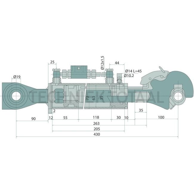 GRANIT Hydraulischer Oberlenker - 20000238, 87549637 | Oberlenkertyp: hydraulisch | Bauart: Fanghaken / Kugelgelenk | A Kat.: 1 / 19 | B Kat.: 2 / 25,4 | F: 430 / 590 mm | Hub: 160 mm | Kolbenstangen-Ø D: 35 mm | Zylinder-Ø innen E: 63 mm | Zugkraft: 4 t | Hubkr