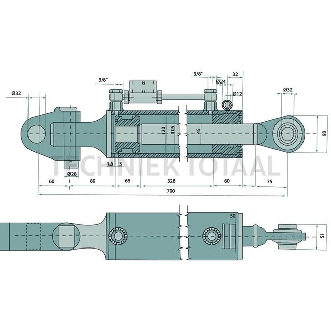 GRANIT Hydraulische topstang Cat. 3 - 700 / 1028 mm