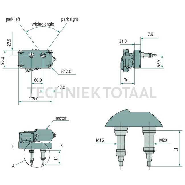 GRANIT Wischermotor 24 V, Winkel 60°, 26 Nm