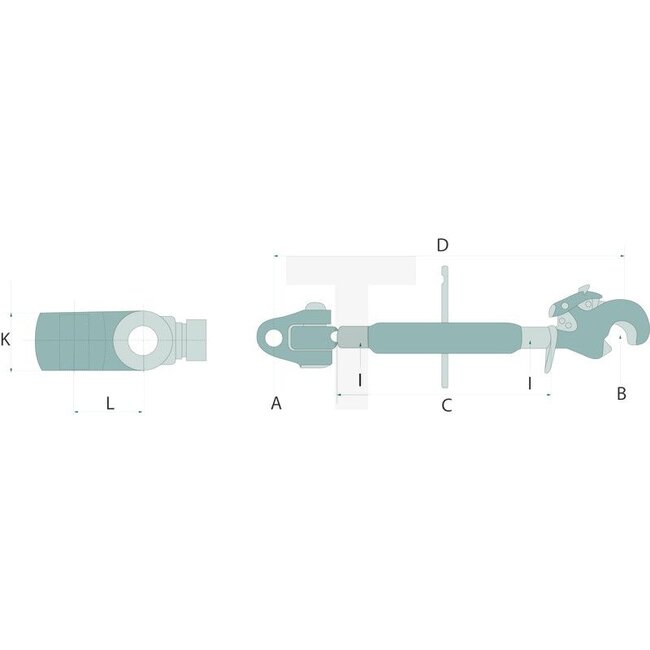 GRANIT Mechanical top link - 200112764 | I: M30 x 3,5 mm | A cat.: 2 / 25,4 | B cat.: 3 / 32 | C: 450 mm | D: 670 / 910 mm | K: 51 mm | Version: Standard | Type: Tail hook/clevis joint | Top link type: mechanical