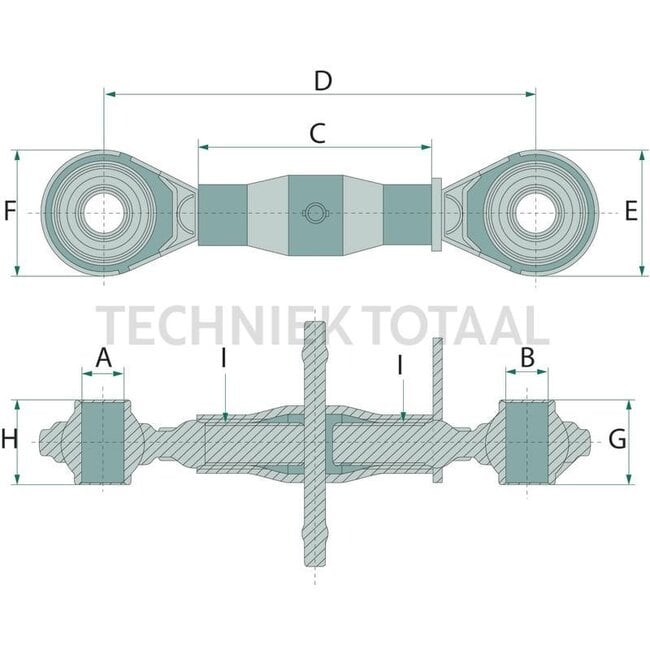 GRANIT Mechanical top link - 20011640 | Top link type: mechanical | Type: Ball joint/ball joint | A cat.: 2 / 25,4 | B cat.: 2 / 25,4 | D: 525 / 760 mm | C: 400 mm | I: M36 x 3 mm | E: 80 mm | F: 80 mm | G: 51 mm | H: 51 mm | Version: Heavy-duty version | Menke