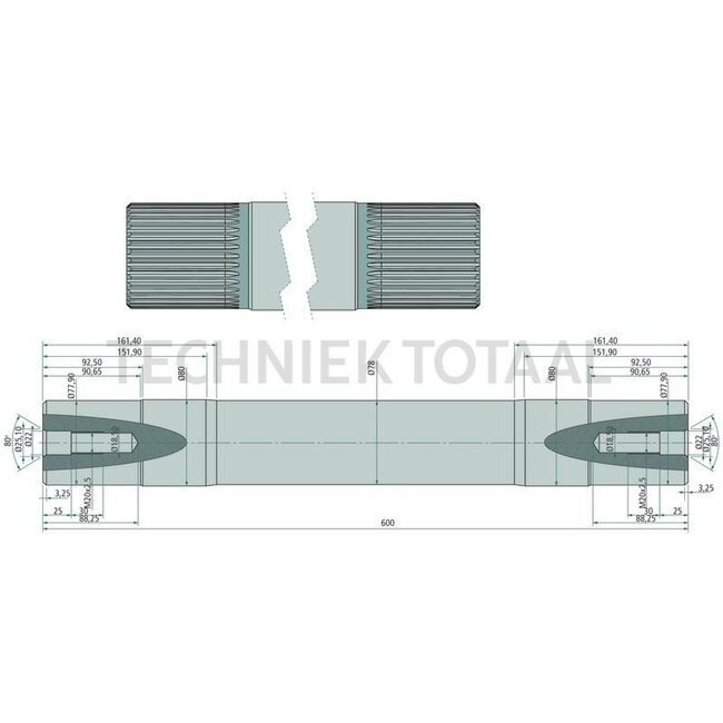 GRANIT Lift shaft 36 teeth, Ø 78 mm, 600 mm John Deere | R111550