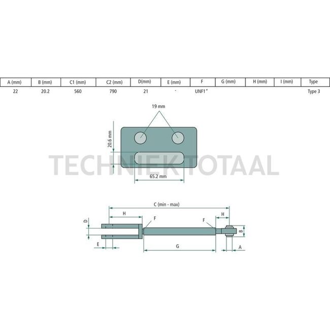 GRANIT Lifting rod - 71815092, 1660438M92, 1863057M91 | Dimensions: Length = 656 - 735, Ø = 22/19, 11 3/4" x 1" x 3/4" mm