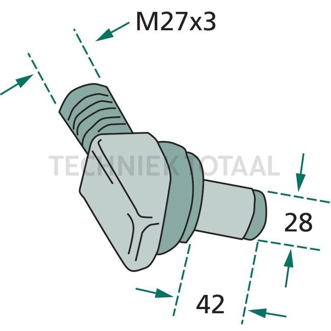 Angled screw for lower link strut - 71806182, 199870040031 | Dimensions: Thread = M27 x 3 mm
