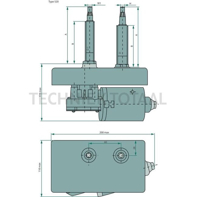 GRANIT Wiper motor 12 V, 80°, A 110 mm, M16 x 1, conical 10 x M8