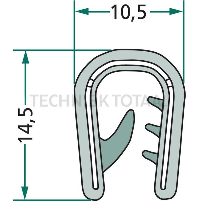 GRANIT Rubber seal - 654A1021 | Clamping range: 2 - 5 mm | Length: 1 m | B: 10,5 mm | H: 14,5 mm