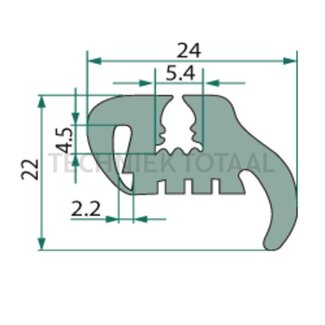 GRANIT Rubber seal - 5 pcs - Clamping range (mm): 2,2. Length (m): 5. B (mm): 24. H (mm): 22