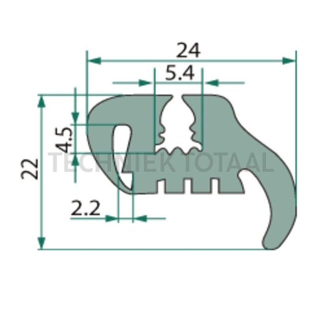 GRANIT Rubber seal - 5 pcs. - 654921450/5 | Clamping range: 2,2 mm | Length: 5 m | B: 24 mm | H: 22 mm