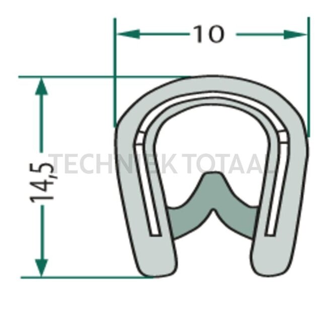 GRANIT Window rubber clamping range 1 - 4 mm, b 10 mm, h 14,5 mm - 1 meter