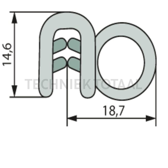 GRANIT Rubber seal - 25 meter - 654921343/25 | Clamping range: 1,5 - 3 mm | Length: 25 m | B: 18,7 mm | H: 14,6 mm | Description: 5