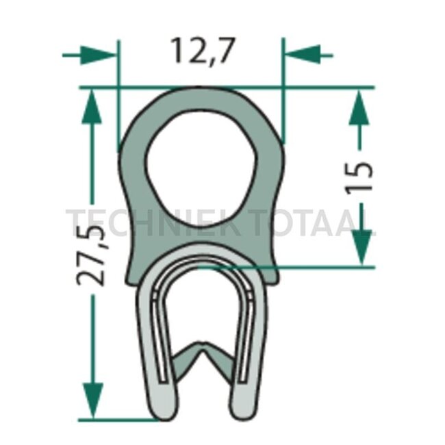 GRANIT Rubber seal - 5 pcs. - 654A1117/5 | Clamping range: 1 - 4 mm | Length: 5 m | B: 12,7 mm | H: 27,5 mm