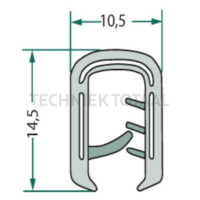 GRANIT Rubber seal - 654A1044 | Clamping range: 2 - 5 mm | Length: 1 m | B: 10,5 mm | H: 14,5 mm