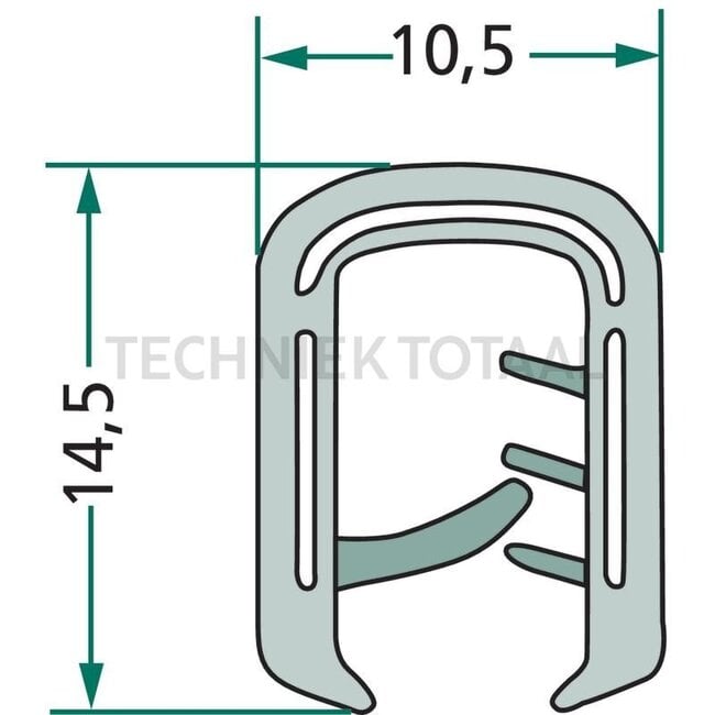 GRANIT Rubber seal - 654A1044 | Clamping range: 2 - 5 mm | Length: 1 m | B: 10,5 mm | H: 14,5 mm