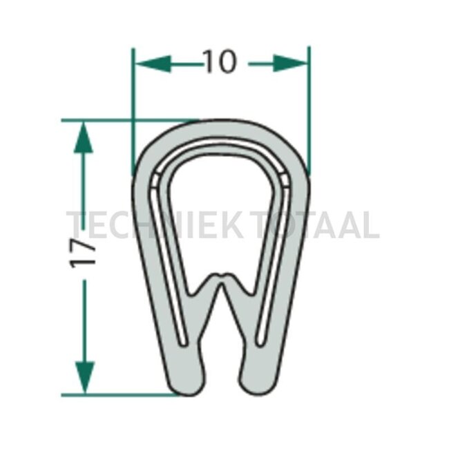 GRANIT Rubber seal - 654A1018 | Clamping range: 1 - 4 mm | Length: 1 m | B: 10 mm | H: 17 mm