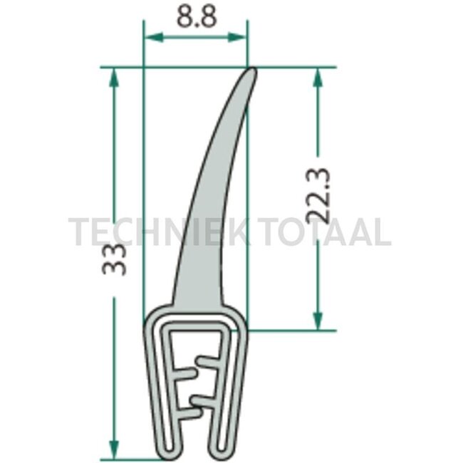 GRANIT Rubber seal - 5 pcs. - 654A1500/5 | Clamping range: 1 - 2,5 mm | Length: 5 m | B: 8,8 mm | H: 33 mm