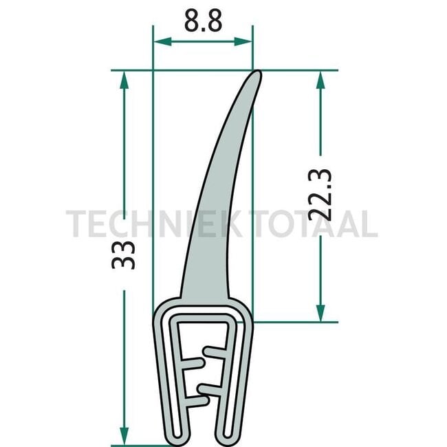 GRANIT Rubber seal - 5 meter - 654A1500/5 | Clamping range: 1 - 2,5 mm | Length: 5 m | B: 8,8 mm | H: 33 mm