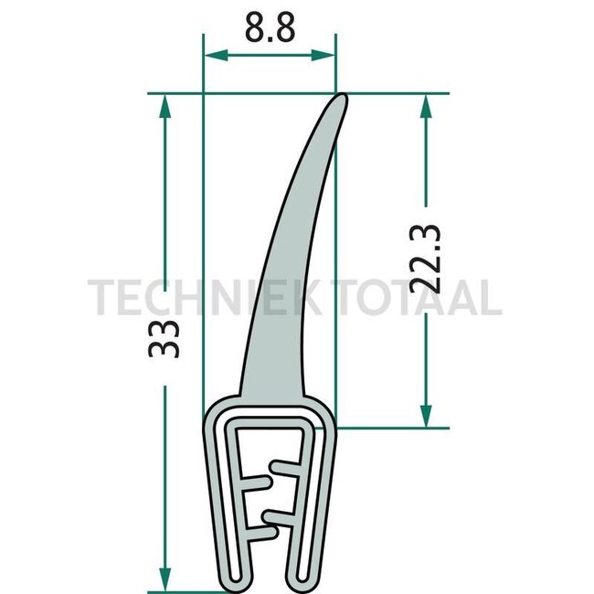 GRANIT Rubber seal - 5 pcs. - 654A1500/5 | Clamping range: 1 - 2,5 mm | Length: 5 m | B: 8,8 mm | H: 33 mm