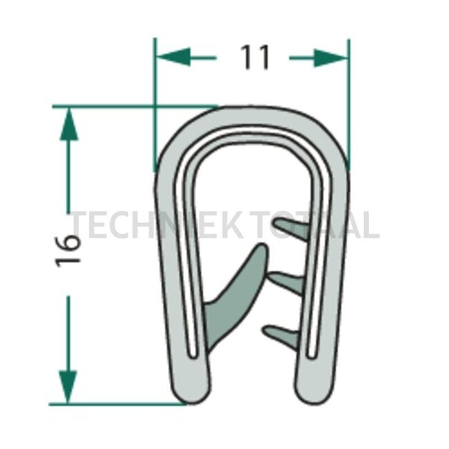 GRANIT Raamrubber - 654A1024/6 | Klembereik: 45447 mm | Lengte: 1 m | B: 11 mm | H: 16 mm