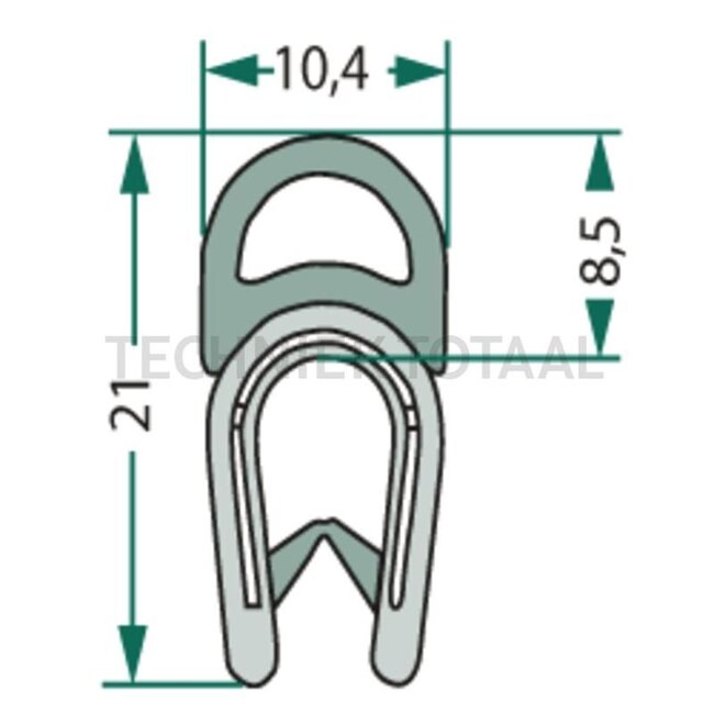 GRANIT Raamrubber - 654A1102 | Klembereik: 45383 mm | Lengte: 1 m | B: 10,4 mm | H: 21 mm