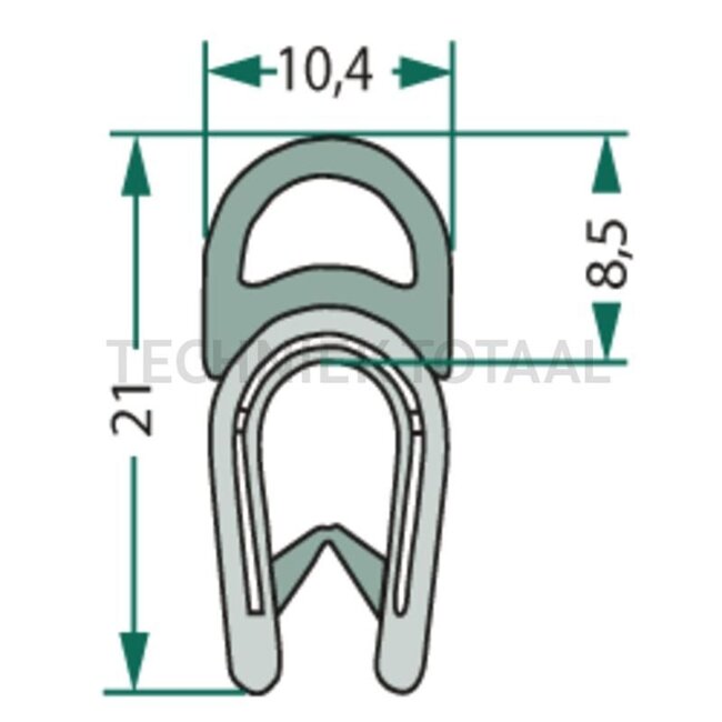 GRANIT Rubber seal - 654A1102 | Clamping range: 1 - 4 mm | Length: 1 m | B: 10,4 mm | H: 21 mm